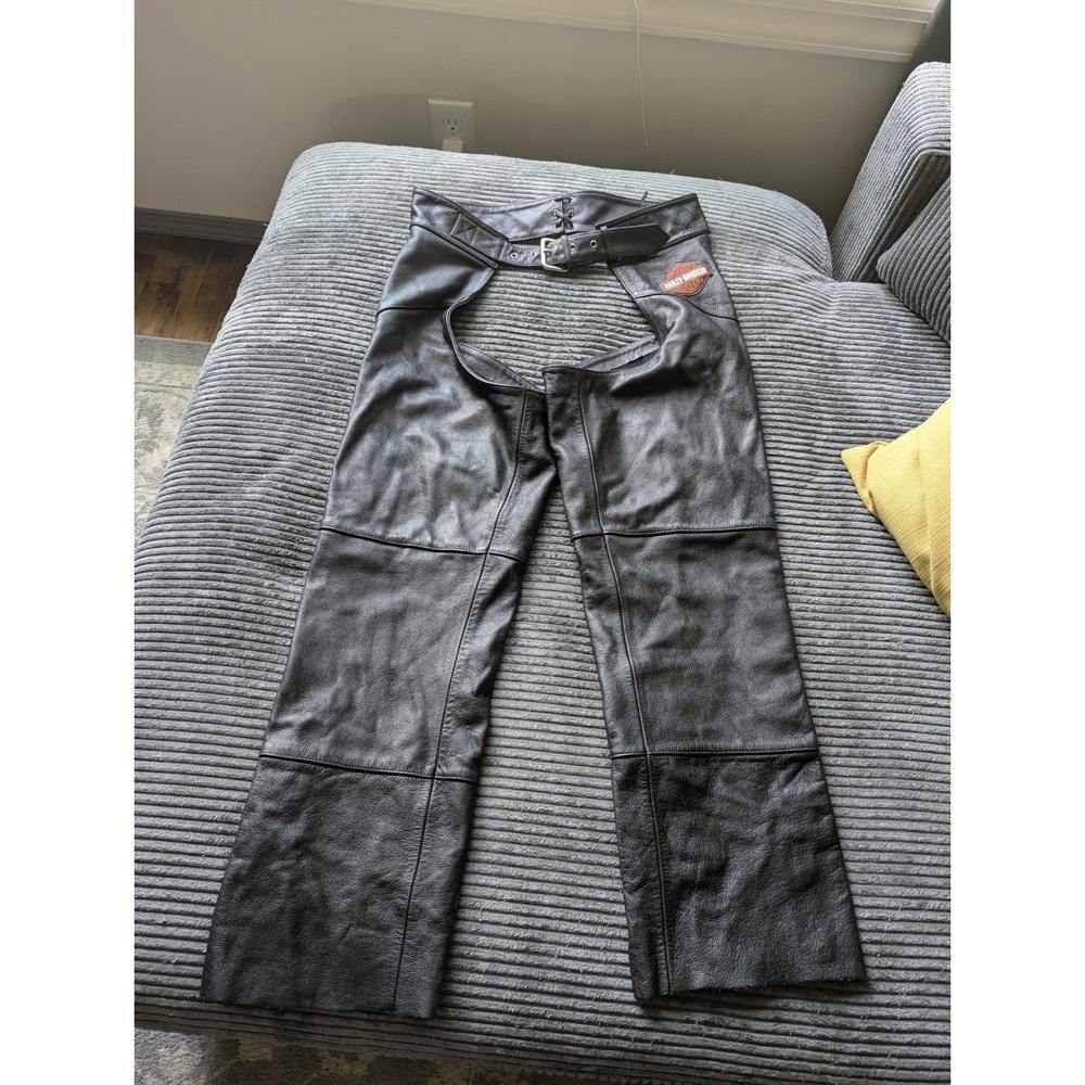 Vintage Harley Davidson Leather Motorcycle Chaps w/Zipper Legs Size Large